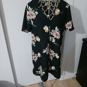 Dynamite Black Mini Dress with Pink & Yellow Floral Print